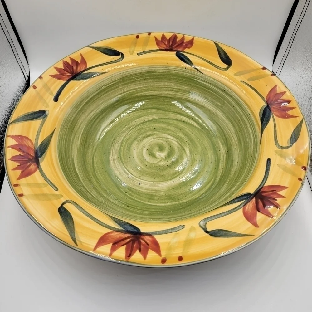 Pier 1 Elizabeth Hand Painted Stoneware Large Serving Bowl
